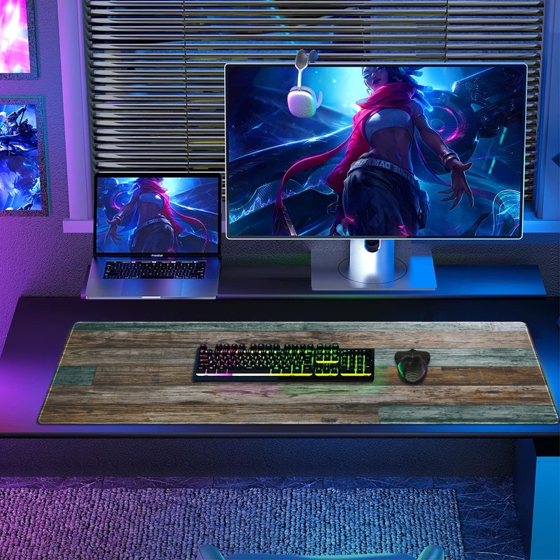 Galdas Gaming Mouse Pad Vintage Wood Grain Pattern XXL XL Large Mouse Pad Mat Long Extended Mousepad Desk Pad Non-Slip Rubber Mice Pads Stitched Edges Thin Pad (31.5x11.8x0.12Inch) - Image 2